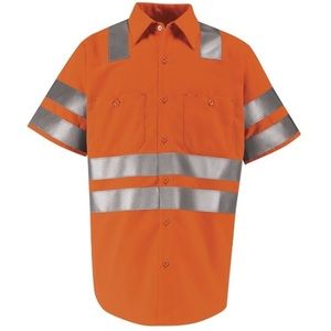 Red Cap High Visibility Work Shirt Flourescent Orange Reflective Construction